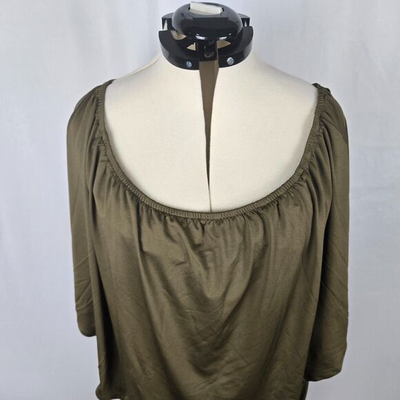 Yincro Dress Women's 2XL Olive Bodycon with Oversized Top Ruffles Mini NWT - Picture 2 of 16